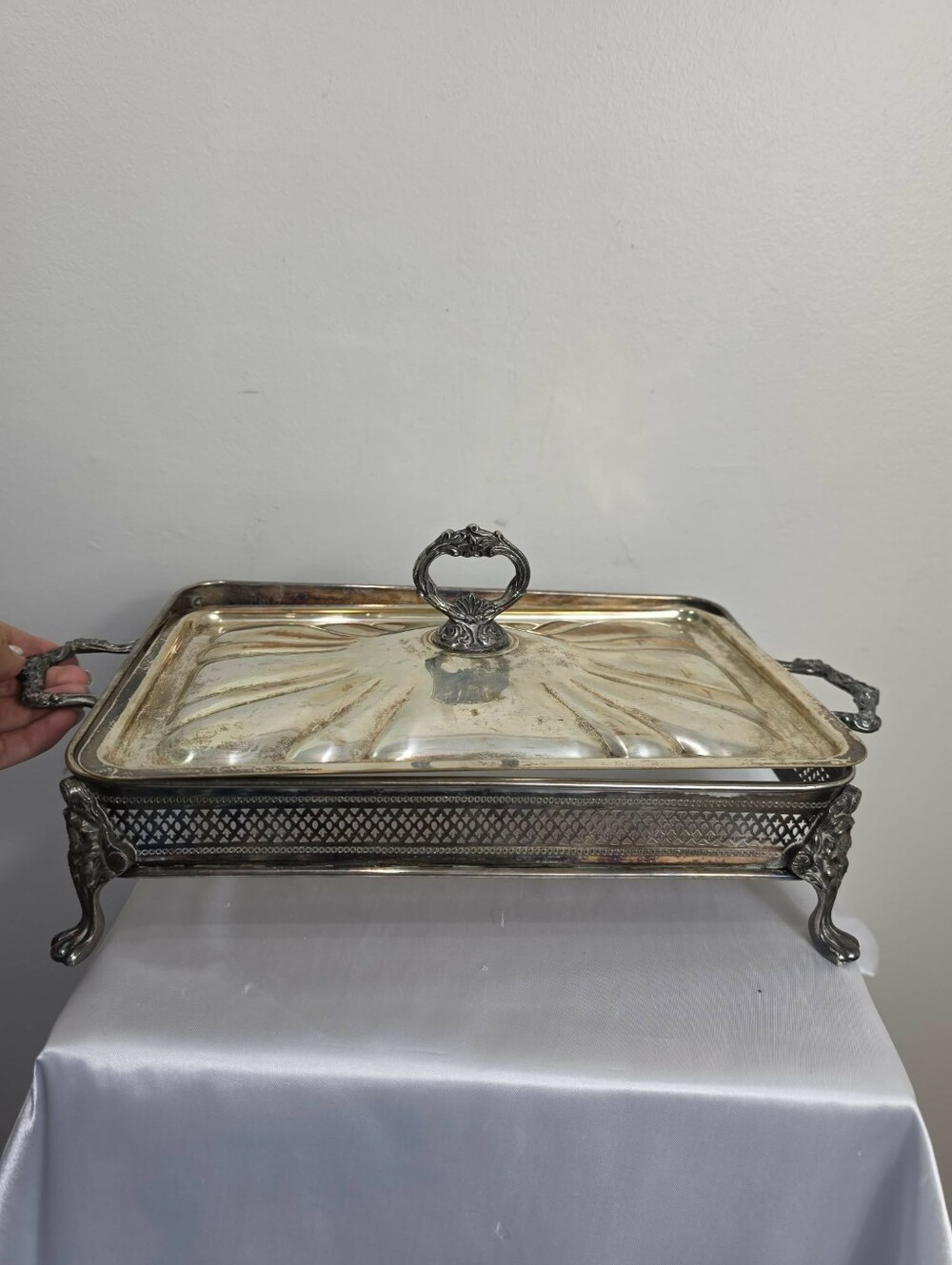 Ornate Silver-Plated Covered Serving Dish with Handles